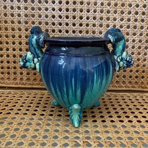Rare Chinese Ceramic Foo Dog Blue Turquoise Glazed Footed Vase